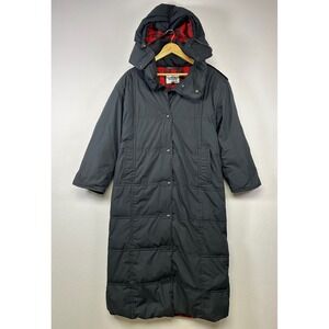 Gorpcore The Company Store S Black Long Down Puffer Coat Plaid Lined Hooded